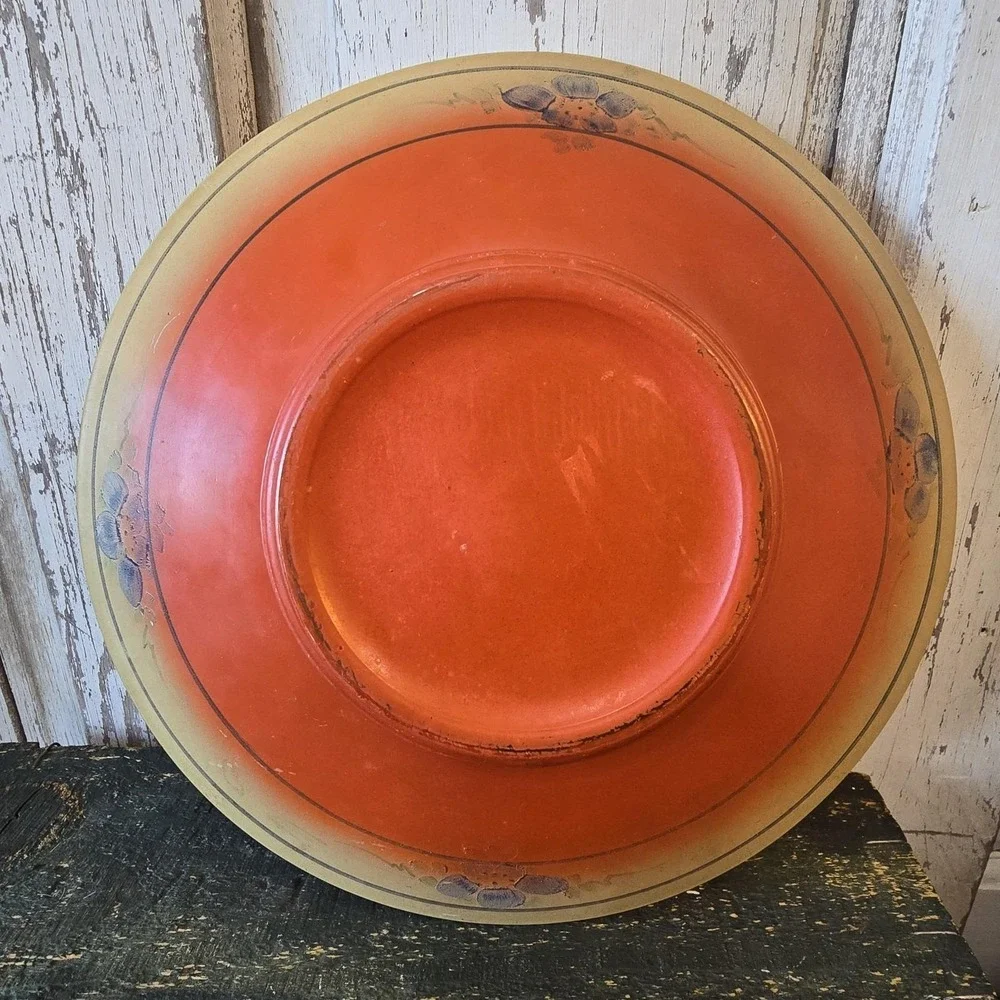 Lancaster Stretch Glass Ruby Lustre‎ Orange Blue Flowers Bowl Compote